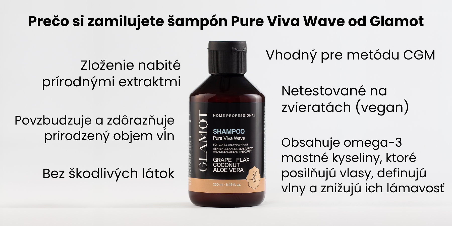 Šampón na vlasy, Prírodné extrakty, Vegan, zdôrazňuje prirodzený objem vĺn, pomáha posilňovať kučeravé vlasy