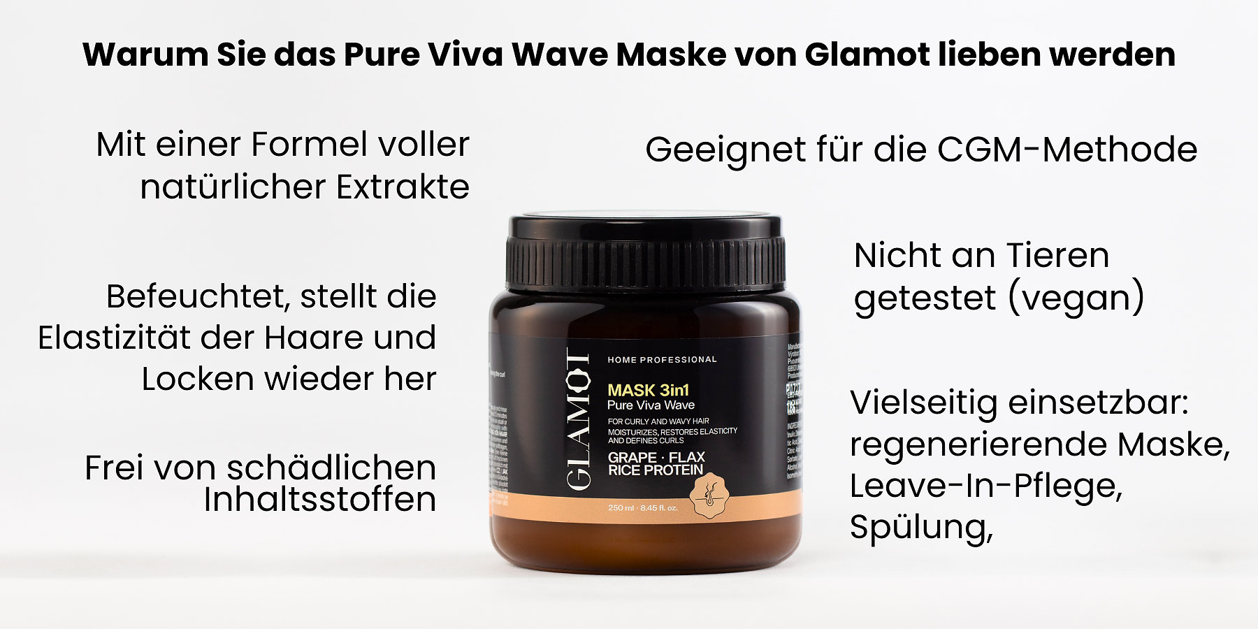 Haarmaske mit natürlichen Extrakten, vegan, stellt die Elastizität von Locken &amp; Wellen wieder her