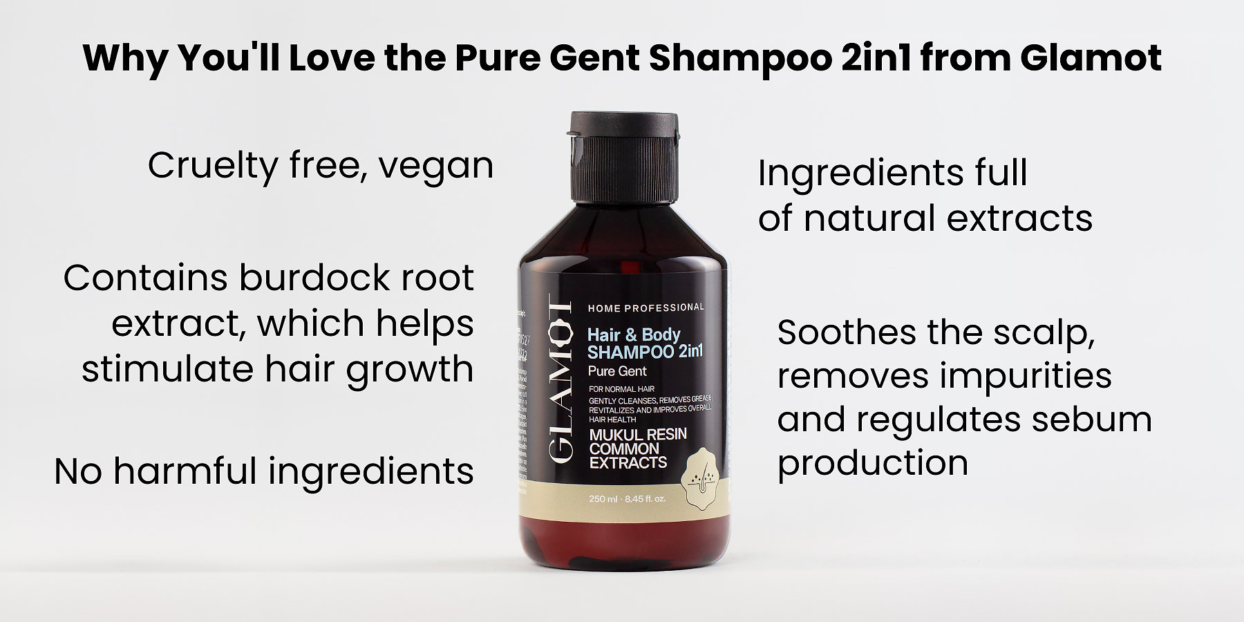 Hair shampoo, Natural extracts, Vegan, soothes the scalp, regulates sebum production, helps stimulate hair growth
