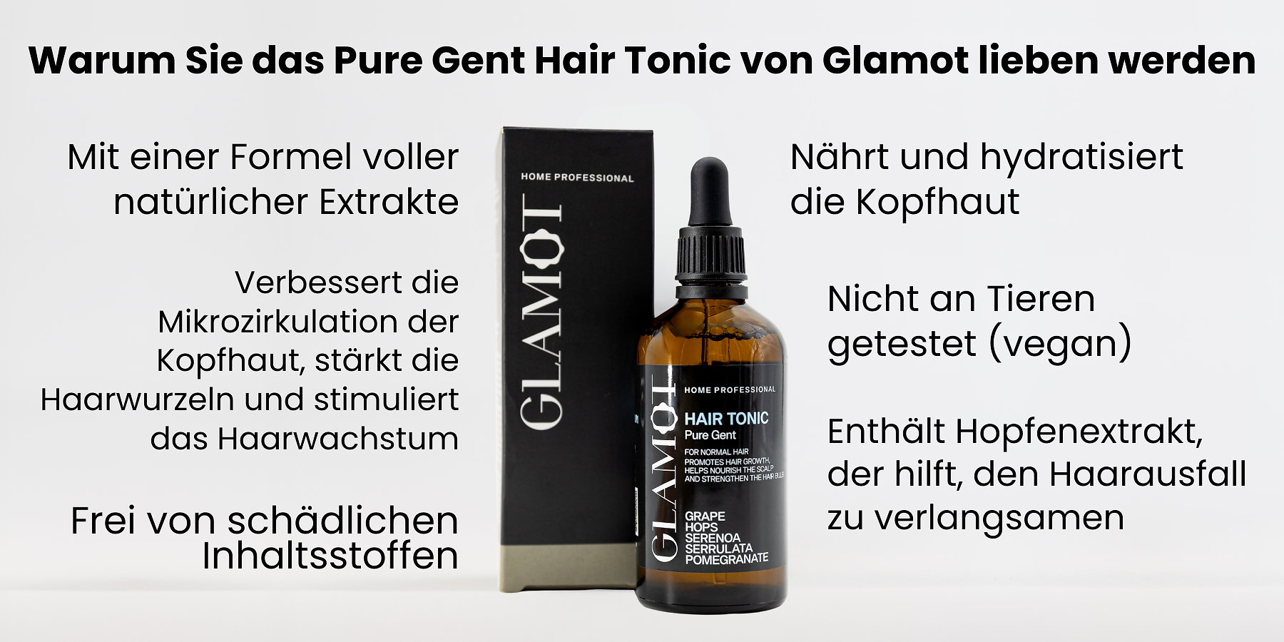 Haartonikum, natürliche Extrakte, vegan – verbessert die Mikrozirkulation und hilft, Haarausfall zu verlangsamen