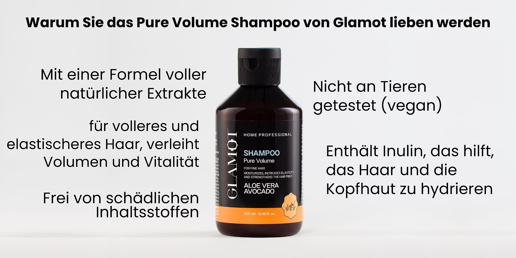 Shampoo mit natürlichen Extrakten, vegan, für volleres und elastischeres Haar, verleiht Volumen und Vitalität