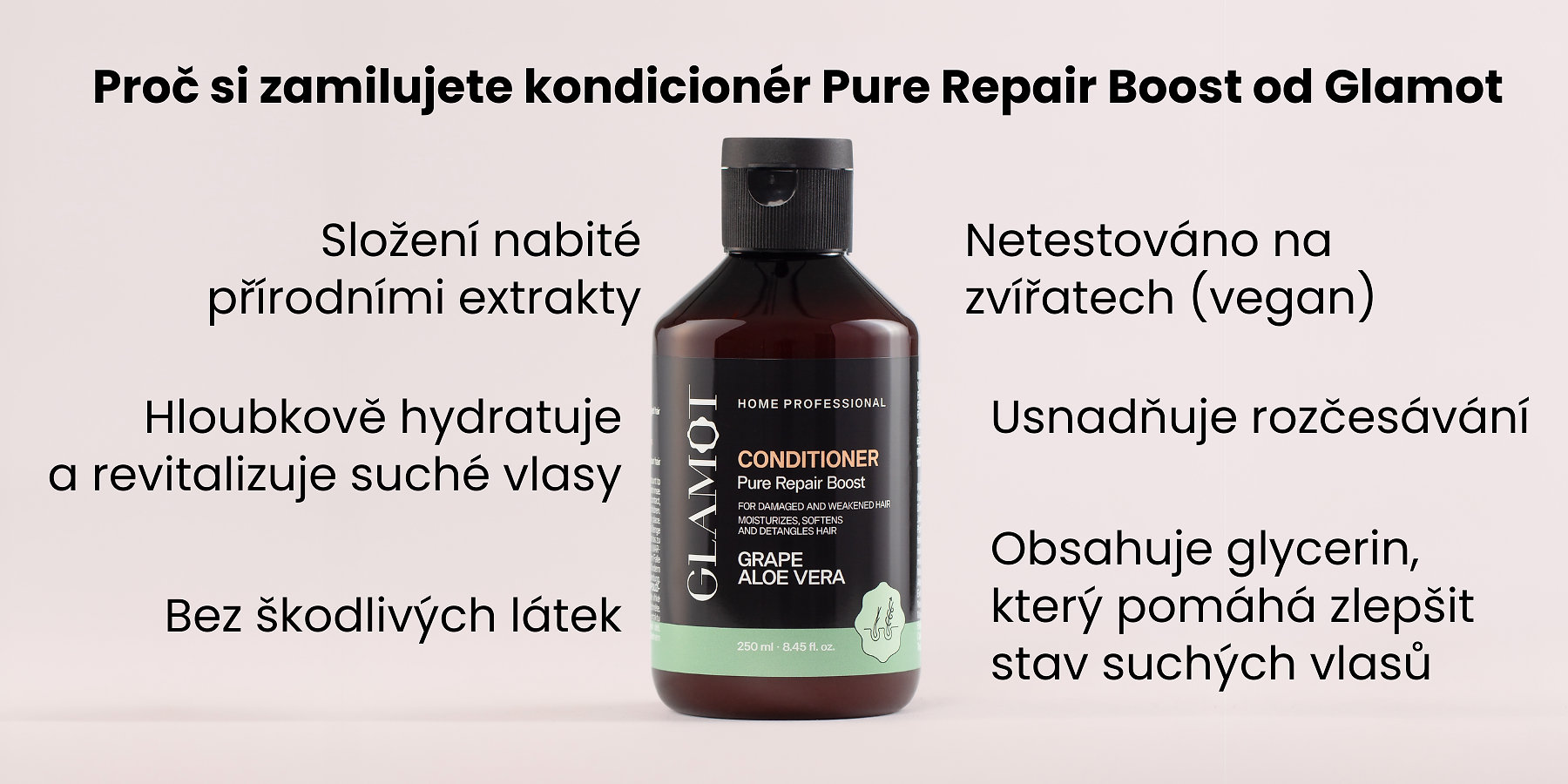 Kondicionér na vlasy, Přírodní extrakty, Vegan, hydratuje a revitalizuje, pomáhá zlepšit stav suchých vlasů